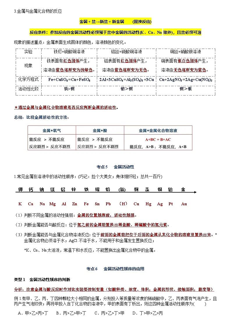 人教版（2024）初中化学中考一轮知识点复习 九年级下册 第八单元 金属和金属材料知识点整理 讲义第3页