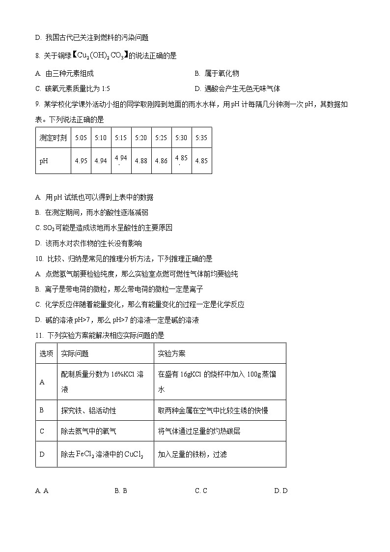 安徽省淮北市8校2024--2025学年九年级下学期第一次月考化学试题（原卷版+解析版）第3页