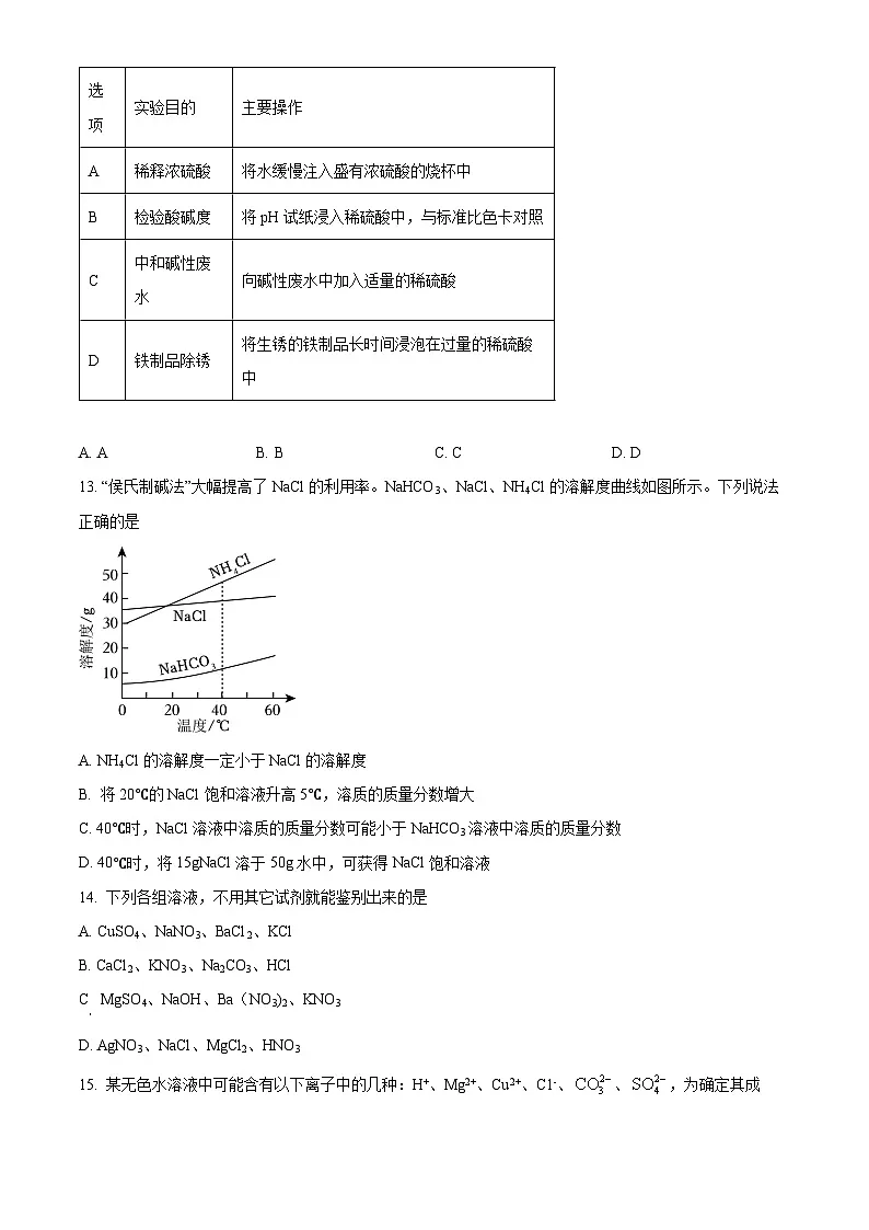 江苏省盐城市东台市第五教育联盟2024-2025学年九年级下学期3月月考化学试题（原卷版+解析版）第3页