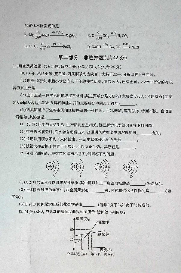 2025年陕西省初中学业水平化学试卷（五）第3页