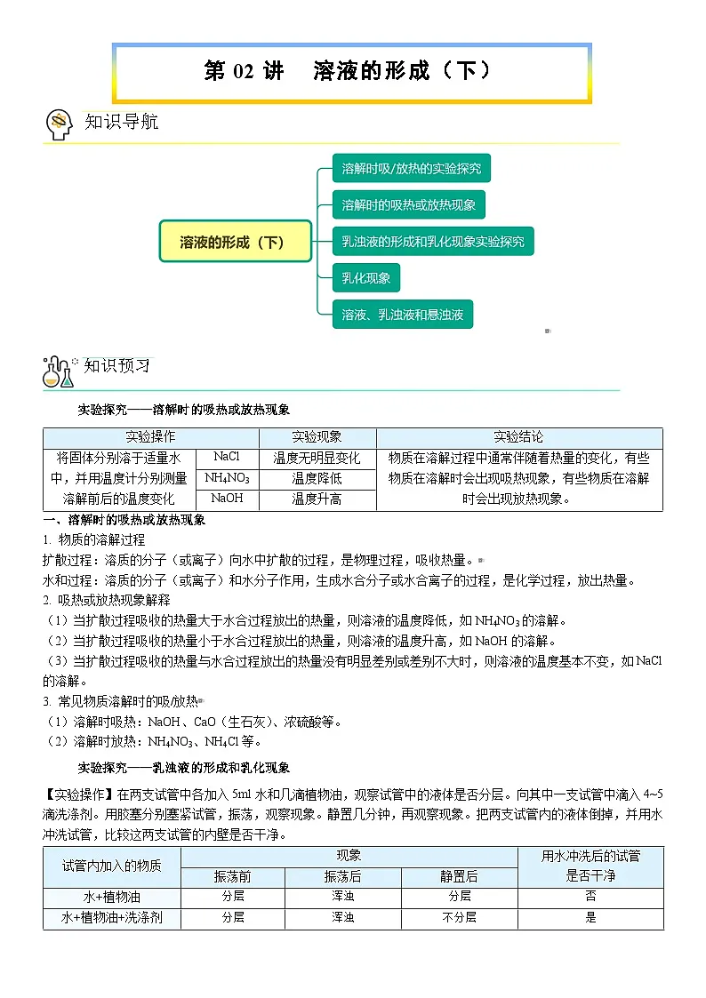 第02讲 溶液的形成（下） 【寒假自学课】2025年九年级化学 （人教版）学案第1页