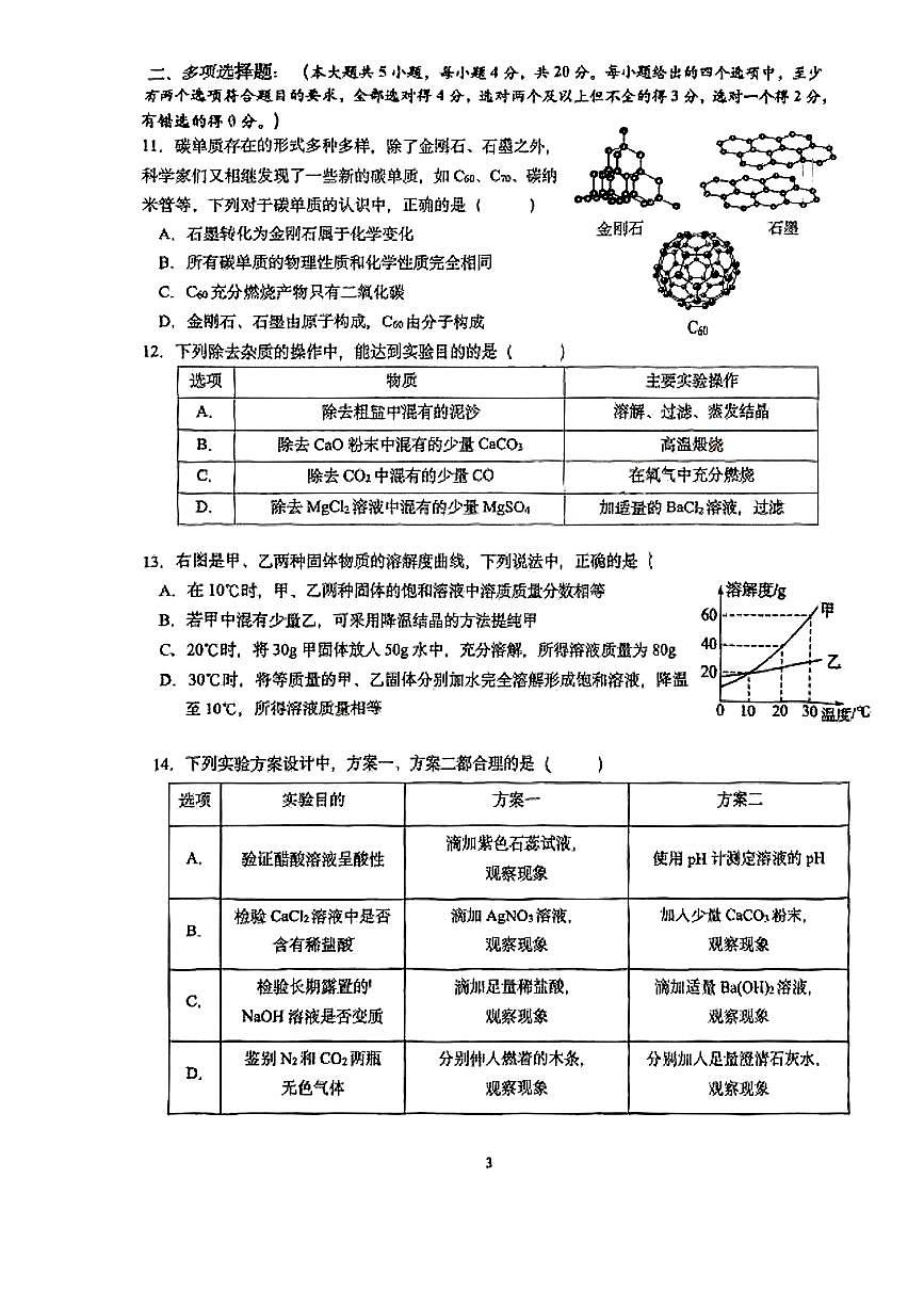 2025年山东省济南市历下区九年级一模化学试题+答案第3页