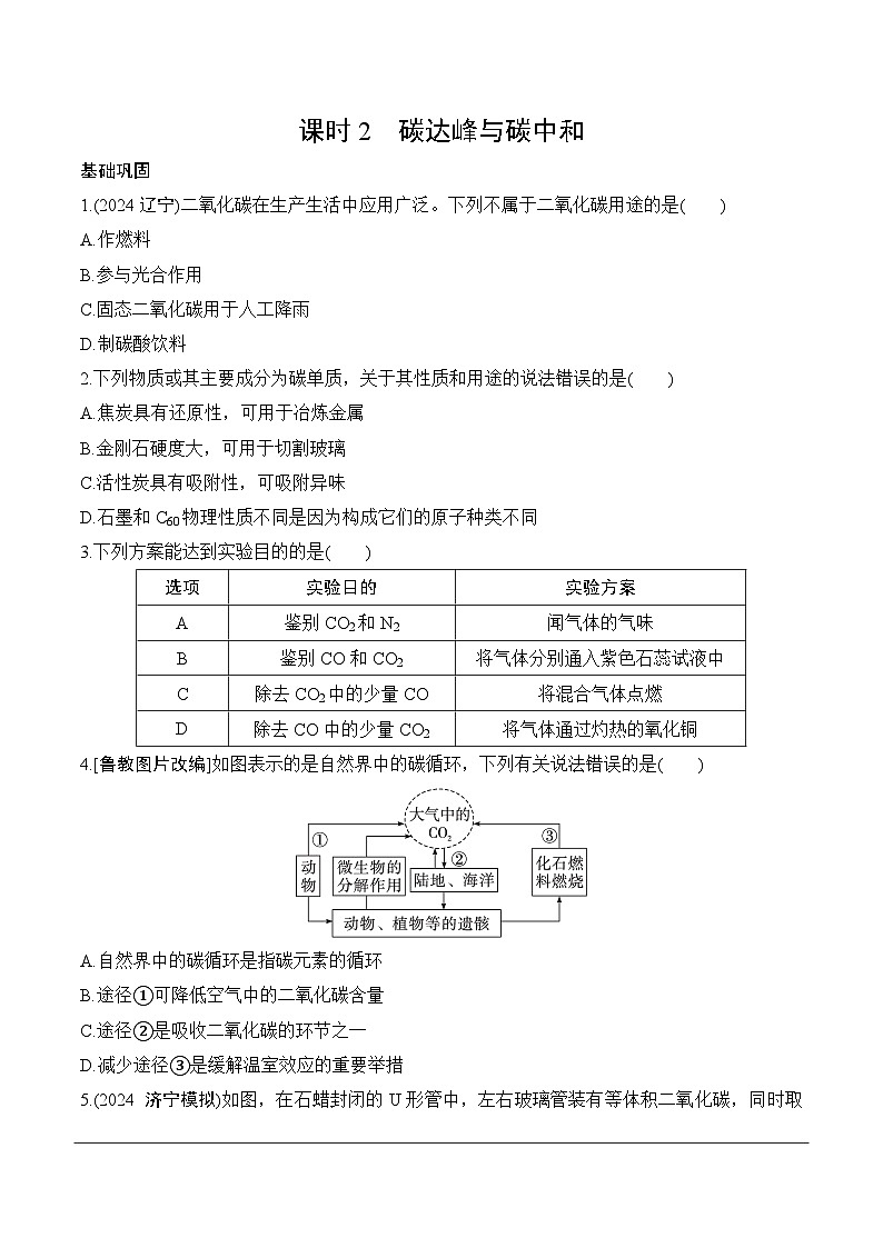 09.第六单元　课时2　碳达峰与碳中和分层作业 2025年中考化学鲁教版第1页