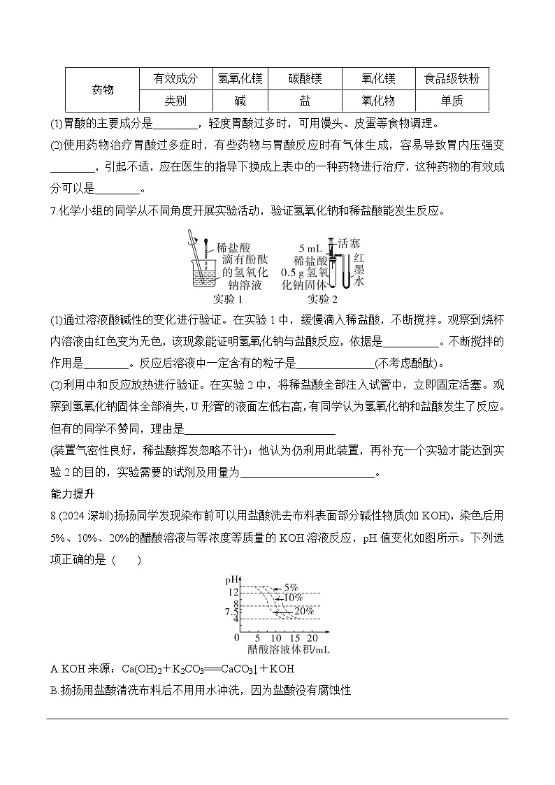 15.第八单元　课时3　溶液的酸碱性与中和反应分层作业 2025年中考化学鲁教版第2页