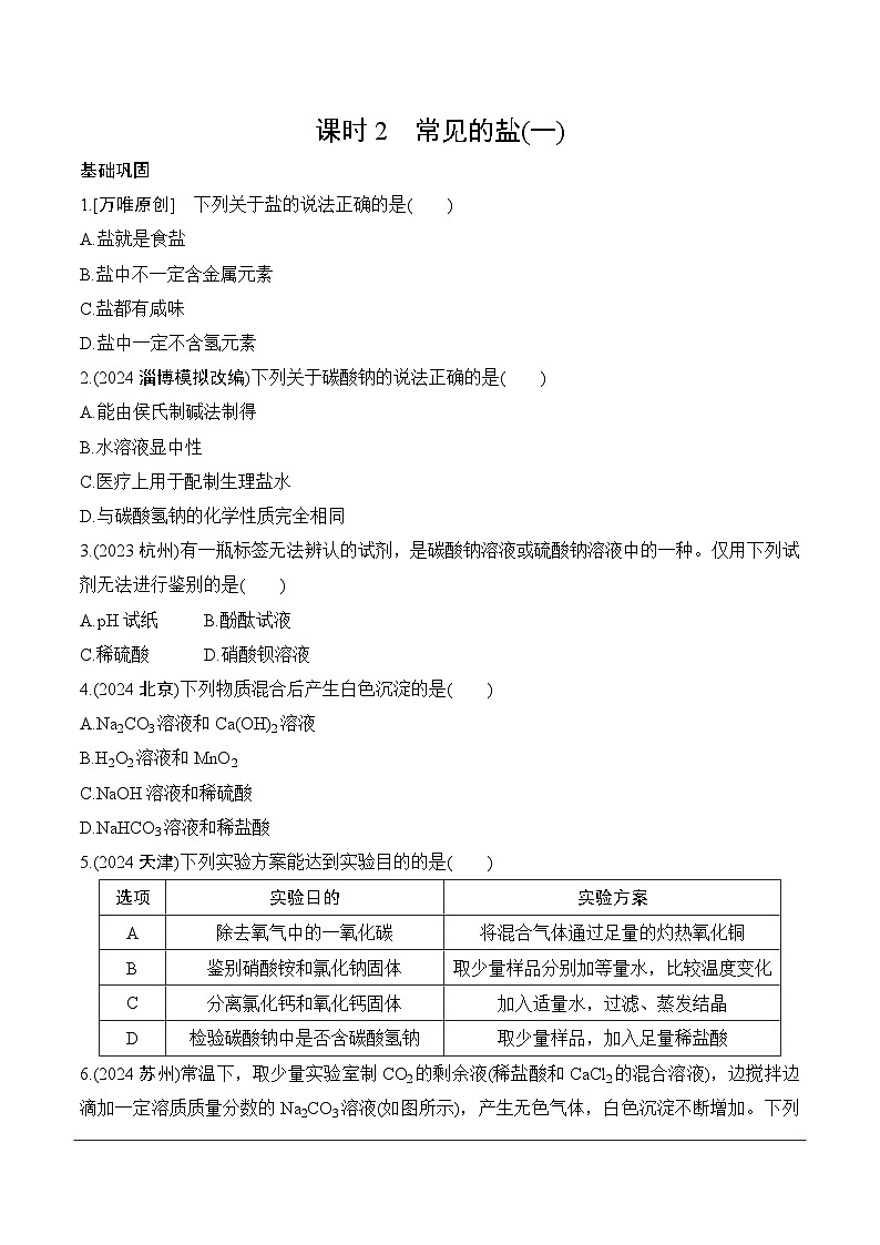 17.第九单元　课时2　常见的盐(一)分层作业 2025年中考化学鲁教版第1页