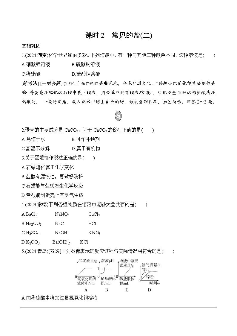 18.第九单元　课时2　常见的盐(二)分层作业 2025年中考化学鲁教版第1页