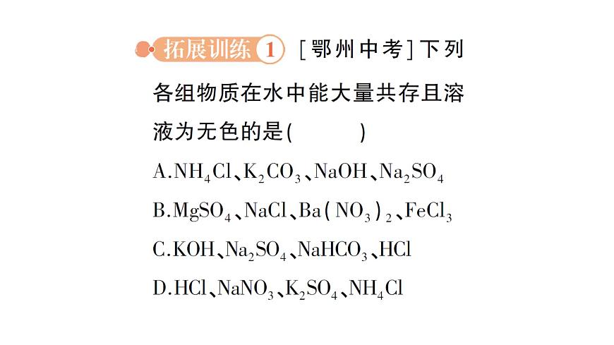 初中化学新科粤版九年级下册第八单元专题三 物质的共存、鉴别与除杂作业课件2025春第4页
