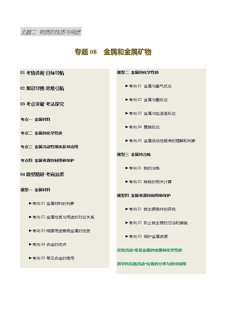 专题08 金属和金属矿物（讲义）（原卷版）第1页