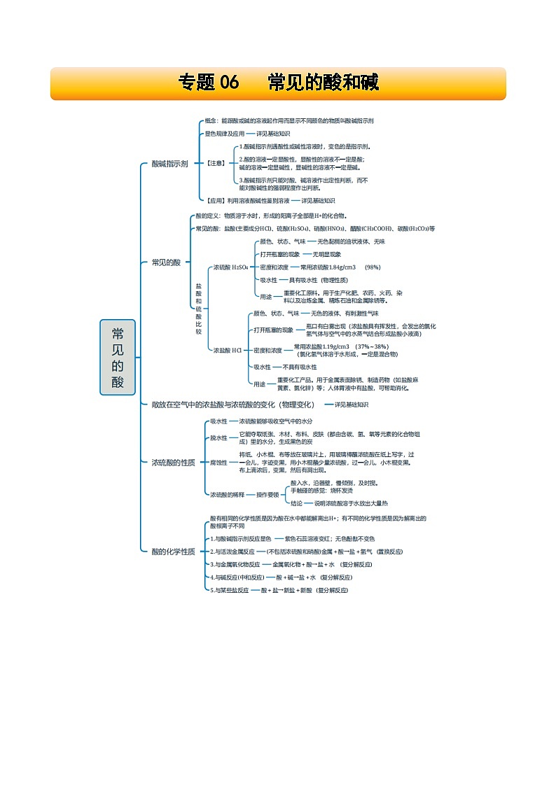 2025年中考化学一轮复习知识清单 专题06 常见的酸和碱学案第1页
