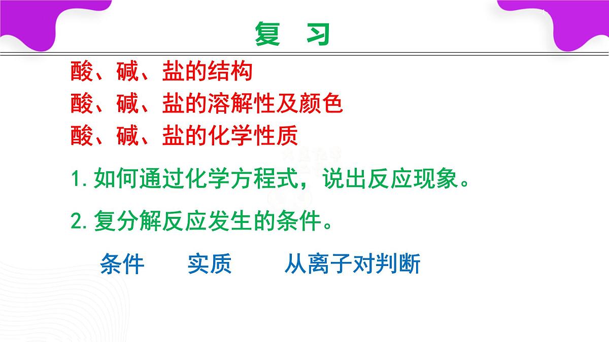 10.3常见的盐（第3课时复分解反应条件的应用）课件---2024--2025学年九年级化学人教版（2024）下册第1页