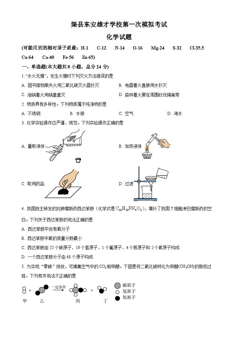 2025年四川省达州市渠县东安雄才学校中考一模化学试题（原卷版+解析版）第1页
