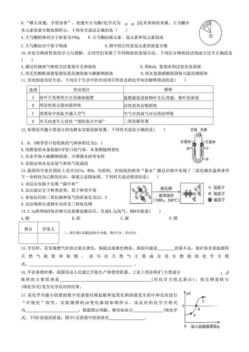 2025年河南省信阳市息县九年级中考一模化学试题及答案第2页