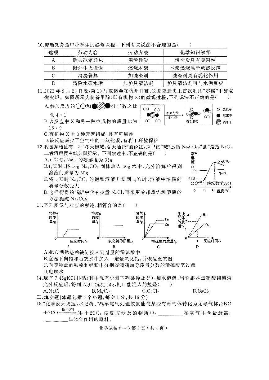 2025年驻马店市上蔡县中考一模（天宏大联考）化学试卷第2页