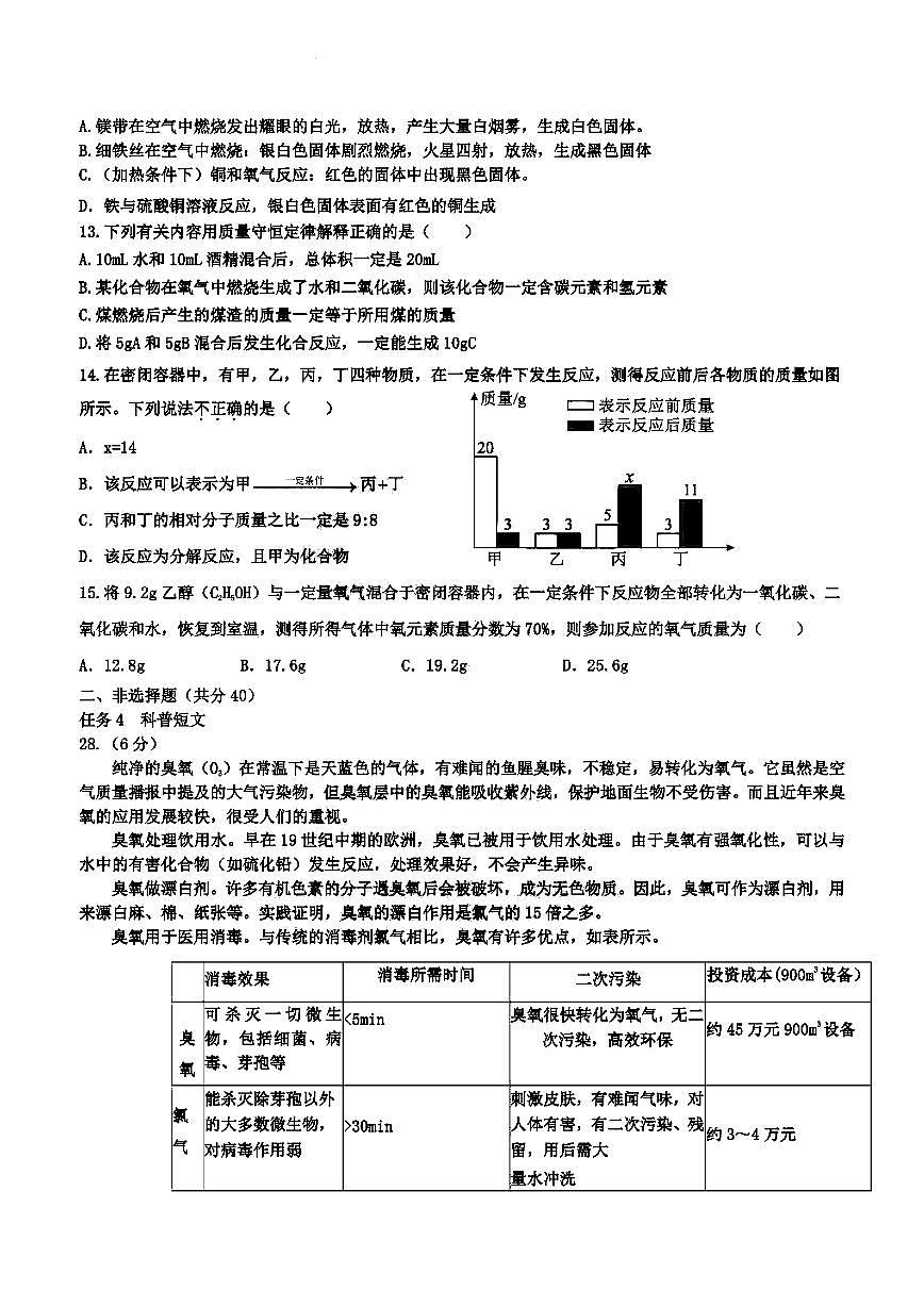 2025年哈尔滨市47中学八年级下学期3月月考化学试题及答案0328第2页