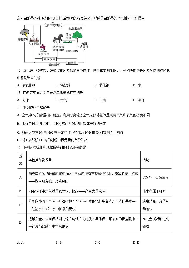 2025年江苏省扬州中学教育集团树人集团中考一模化学试题（原卷版）第3页
