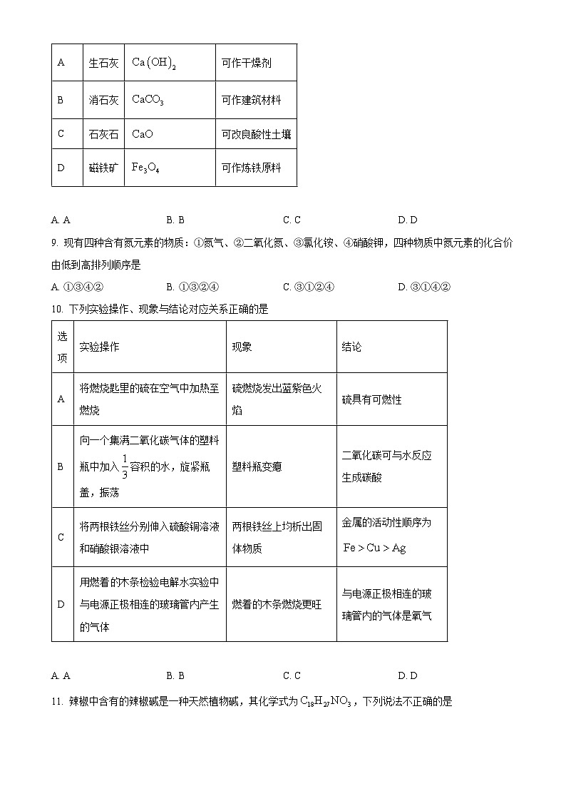 2025年江苏省南京市钟英中学中考零模化学试题（原卷版+解析版）第2页
