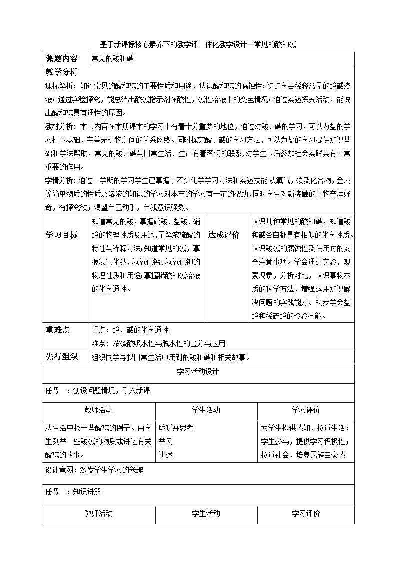 8.2《常见的酸和碱》教学设计第1页