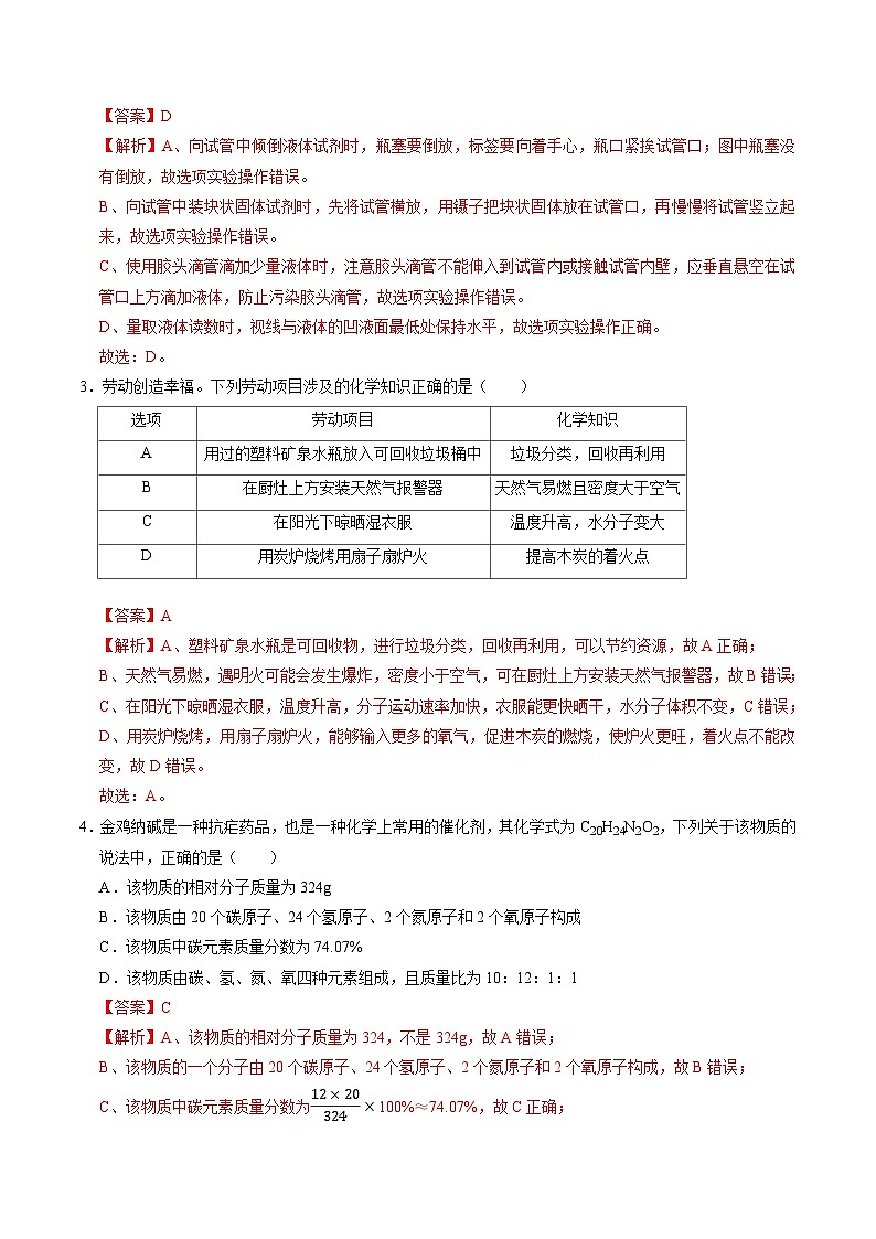2025年中考第一次模拟考试卷：化学（武汉卷）（解析版）第2页