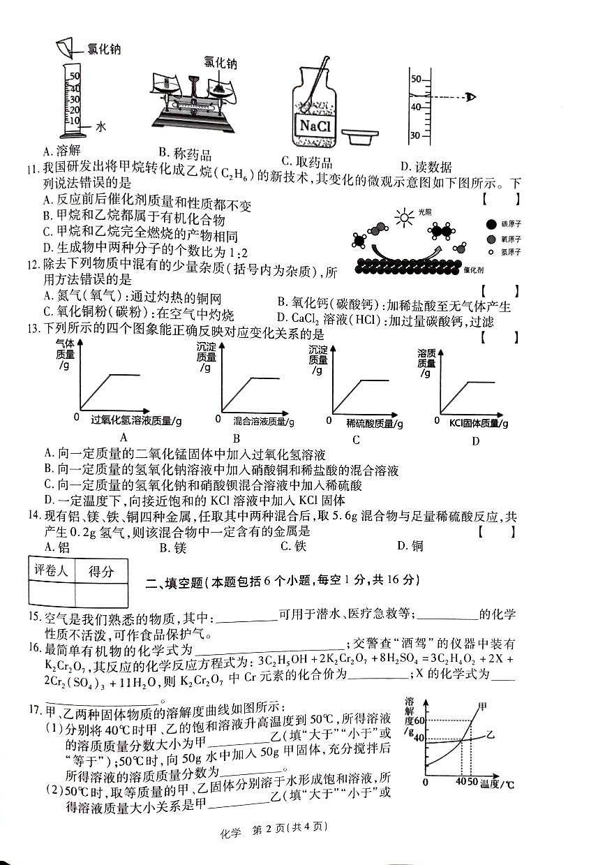 河南周口名仕路，公园路等学校九年级化学二模试卷第2页