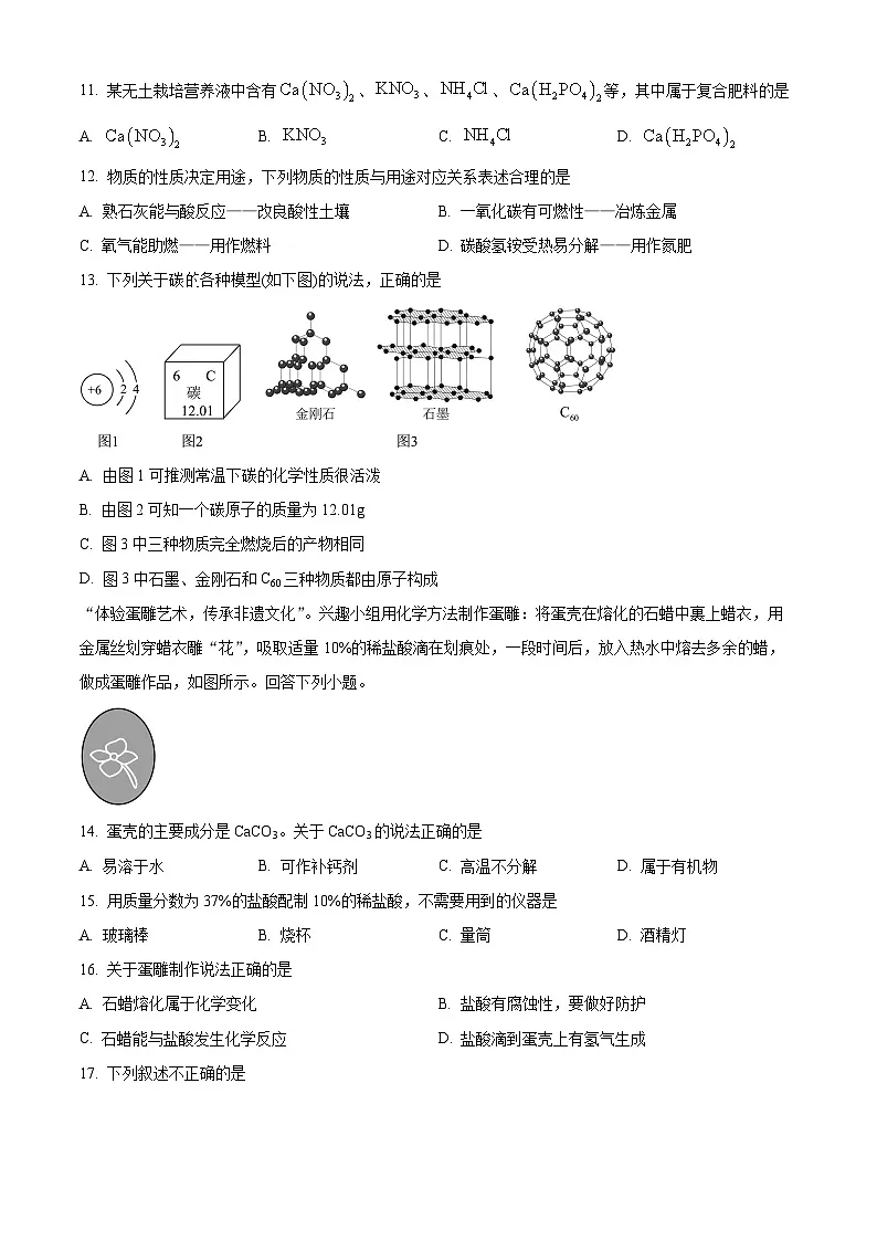 江苏省扬州市梅岭集团2024-2025学年九年级下学期3月月考化学试题（原卷版+解析版）第2页