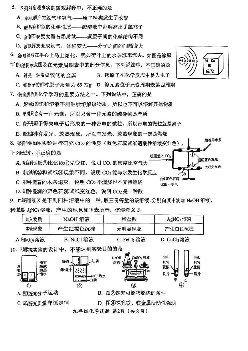 2025年济南市槐荫区初三化学一模试题及其答案第2页