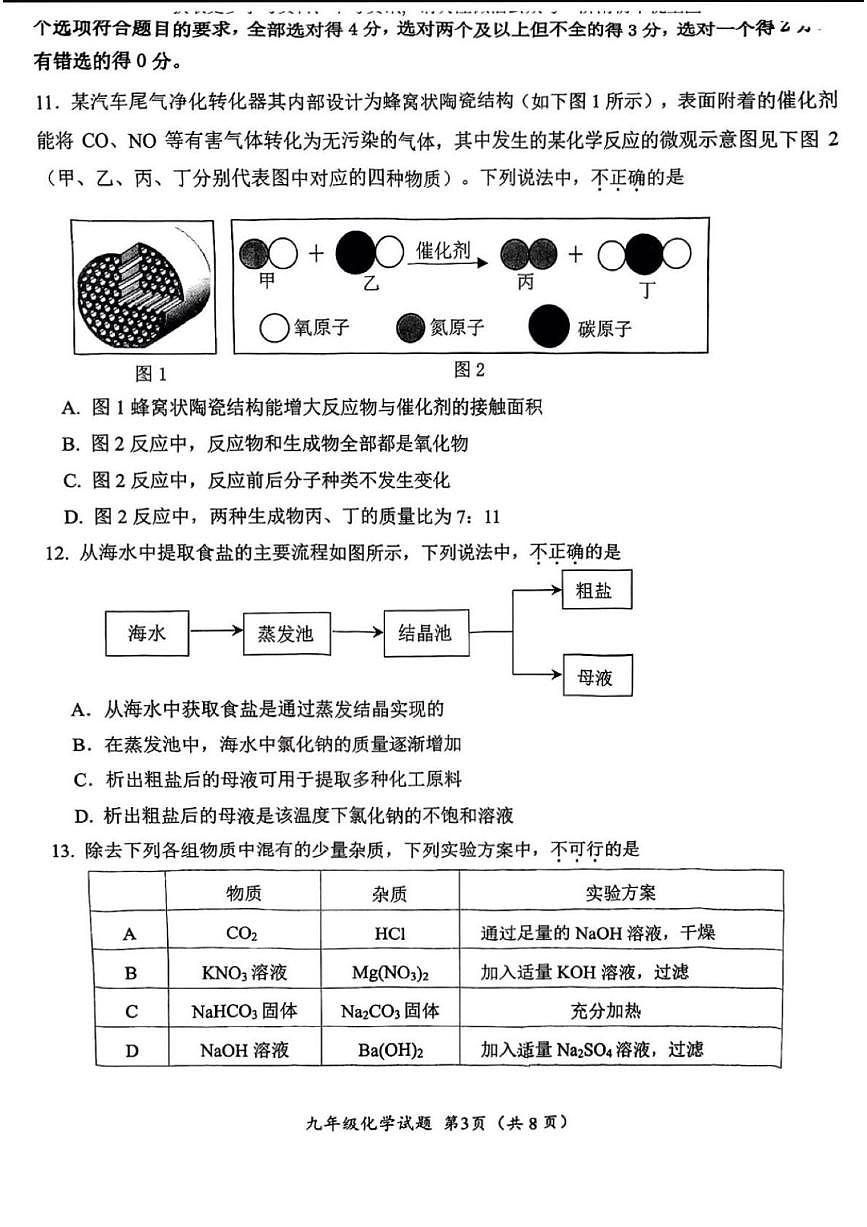 2025年济南市槐荫区初三化学一模试题及其答案第3页