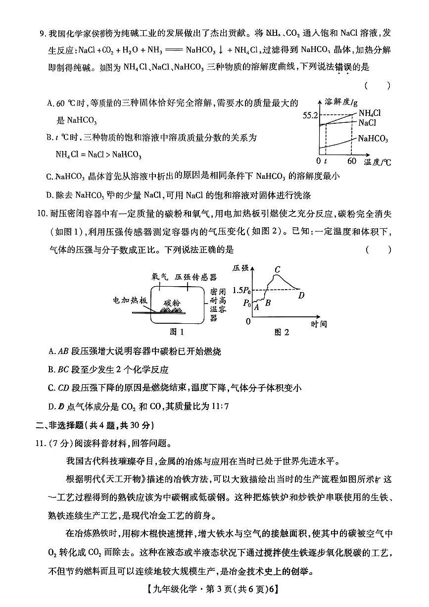 2024-2025深圳中学联考九年级（下）一模化学试卷第3页