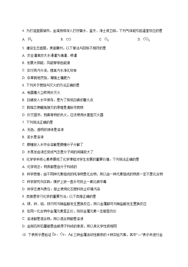 2024-2025学年江西省抚州市金溪县九年级下册3月月考化学检测试题（附答案）第2页