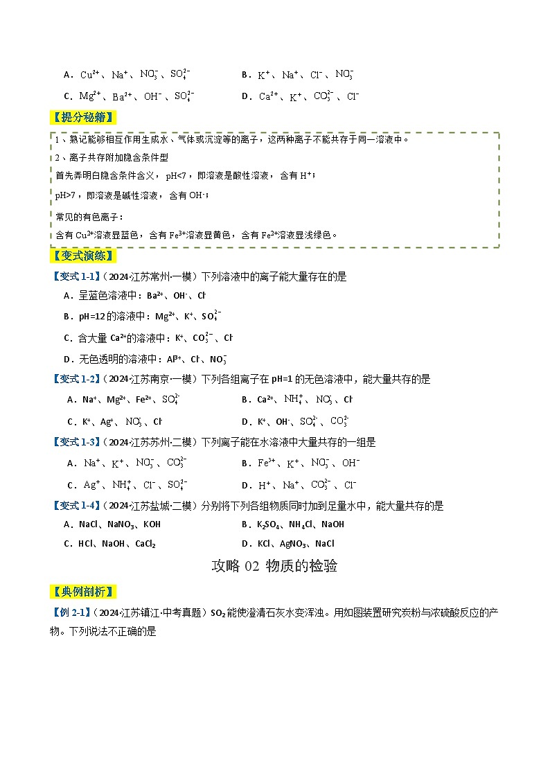 2025年中考化学二轮热点题型与演练04 离子共存及物质的检验、鉴别、分离与共存(含答案）第2页