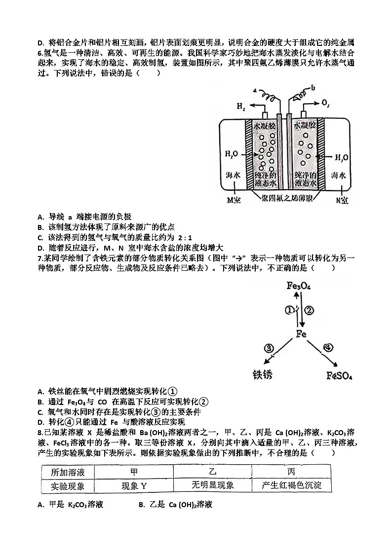 2025年济南高新区九年级中考化学一模考试试题（含答案）第2页
