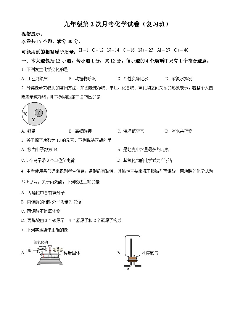 2025年安徽省亳州市谯城区黉学英才中学中考一模化学试题第1页