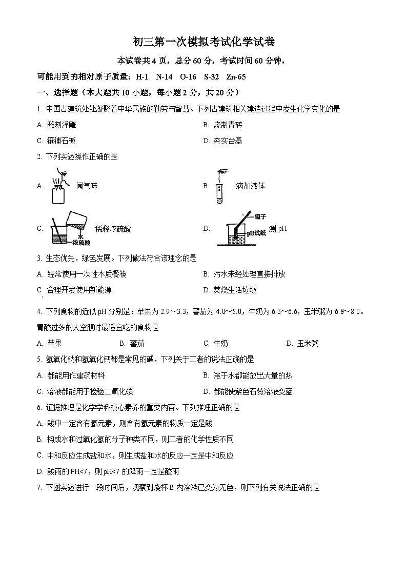 2025年河北省邯郸市育华中学中考一模化学试题（原卷版+解析版）第1页