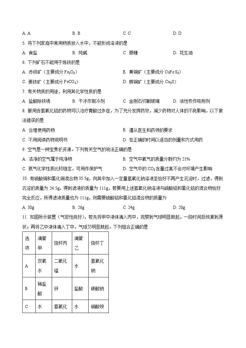 2025年江苏省盐城市盐都区中考一模化学试题（原卷版+解析版）第2页