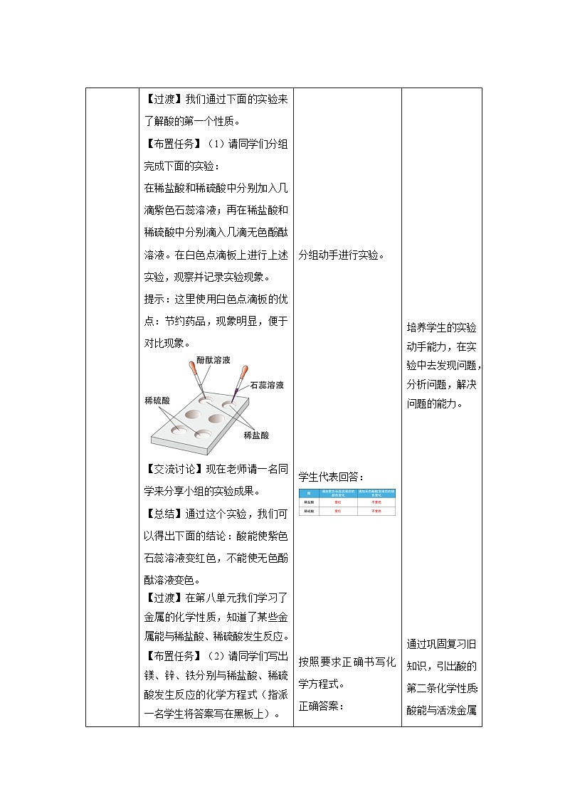 课题2 常见的酸和碱 第2课时 教案  化学人教版（2024）九年级下册第十单元第2页