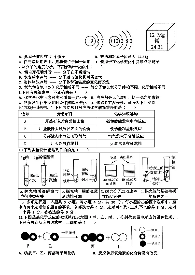 2025年济南历城区九年级中考化学一模考试试题（含答案）第2页