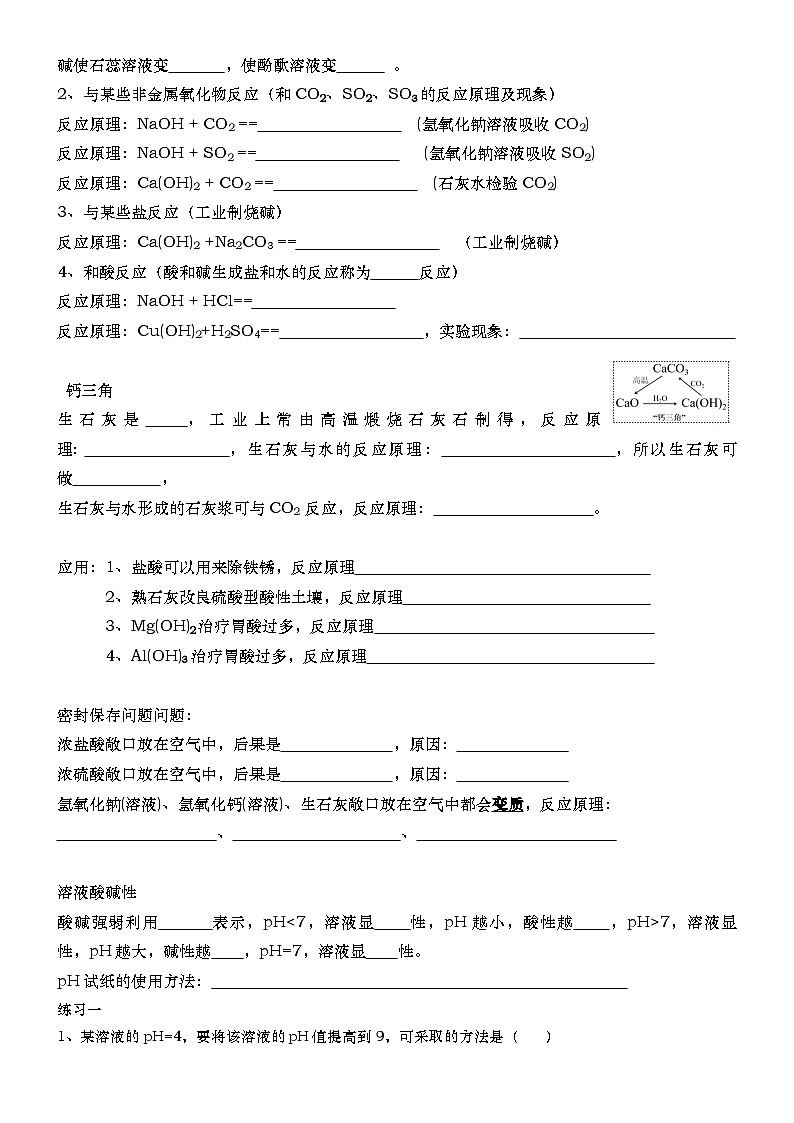 鲁教版化学九年级下册第七单元认识酸和碱单元复习练习(无答案)第2页