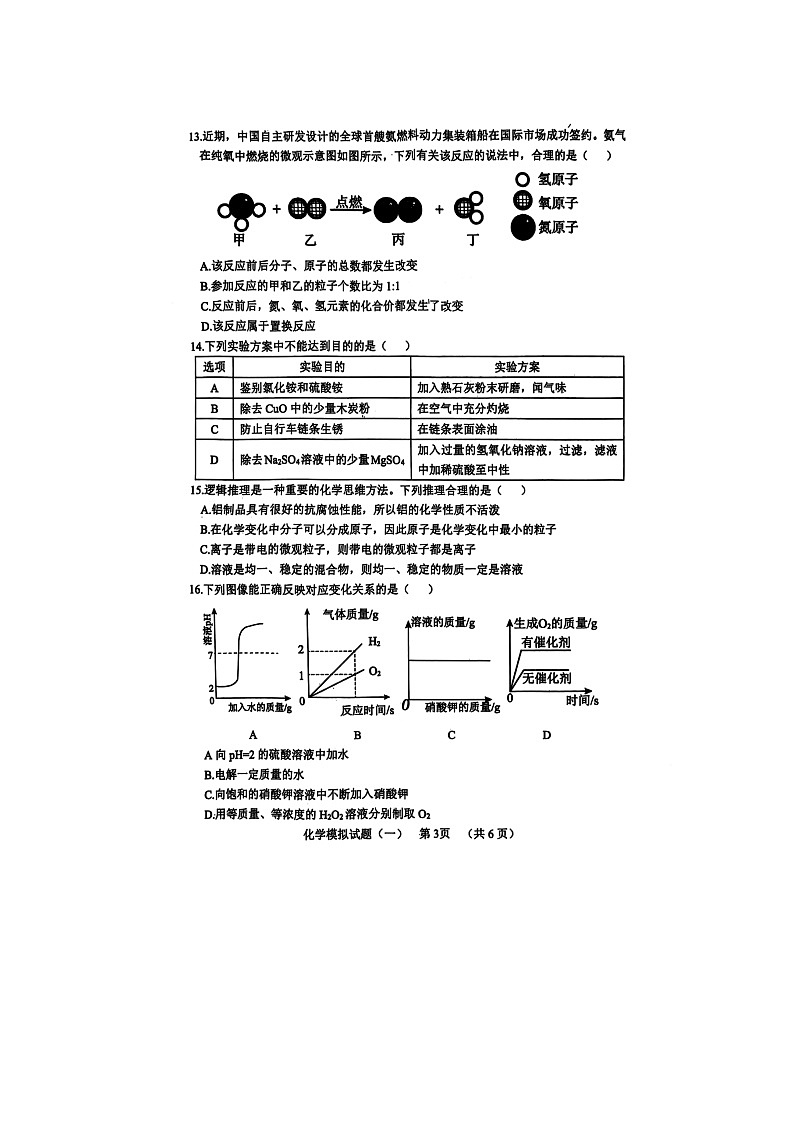 山东省聊城市临清市2025年中考一模（扫描版）化学试卷第3页