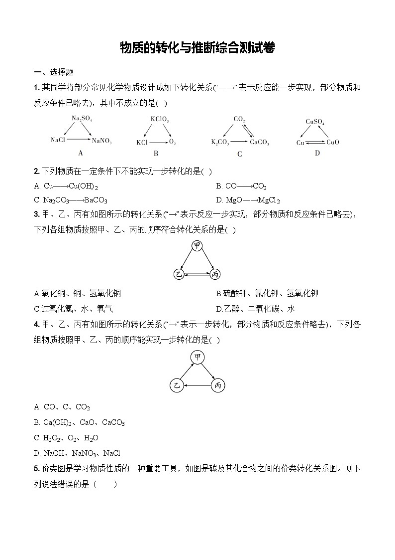 2025年中考化学二轮复习 物质的转化与推断综合测试卷第1页