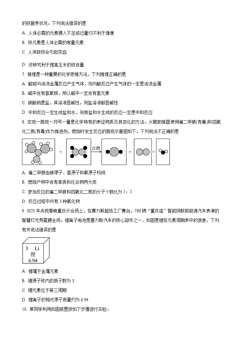 2025年吉林省松原市宁江区卓越联盟中考一模化学试题（原卷版+解析版）第2页