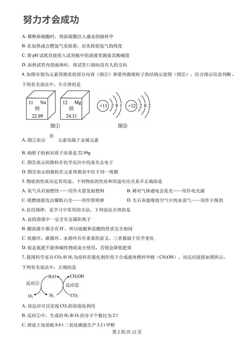2025年济南市中考初三化学二模试题及其答案解析第2页