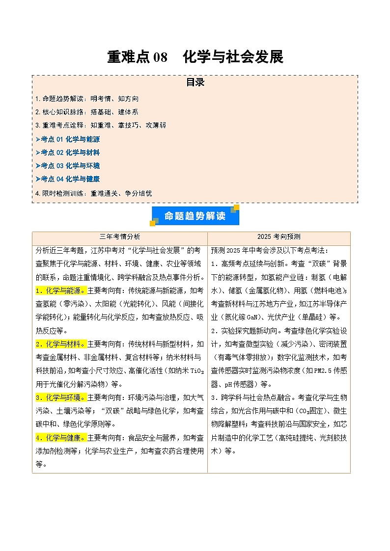重难点08  化学与社会发展（解析版）第1页