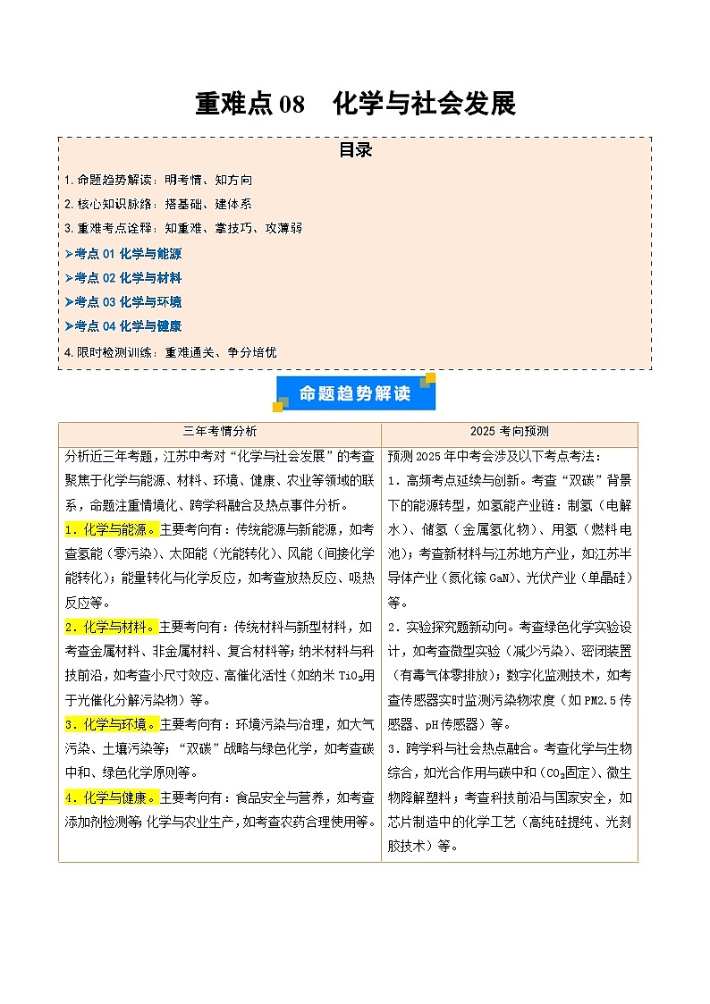 重难点08  化学与社会发展（原卷版）第1页