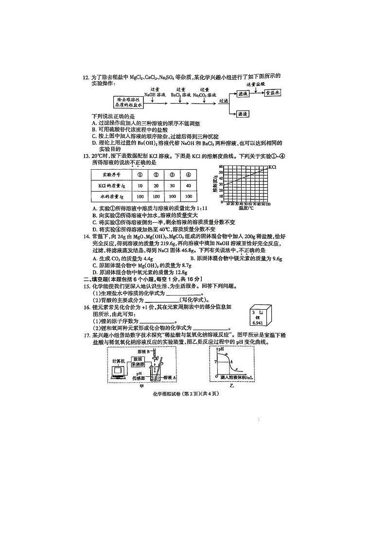 河南省周口市鹿邑县2025年中考一模（扫描版）化学第2页