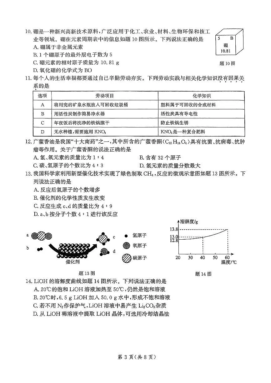 2025年广东省东莞市石碣镇初中学业水平考试化学冲刺卷（一）第3页