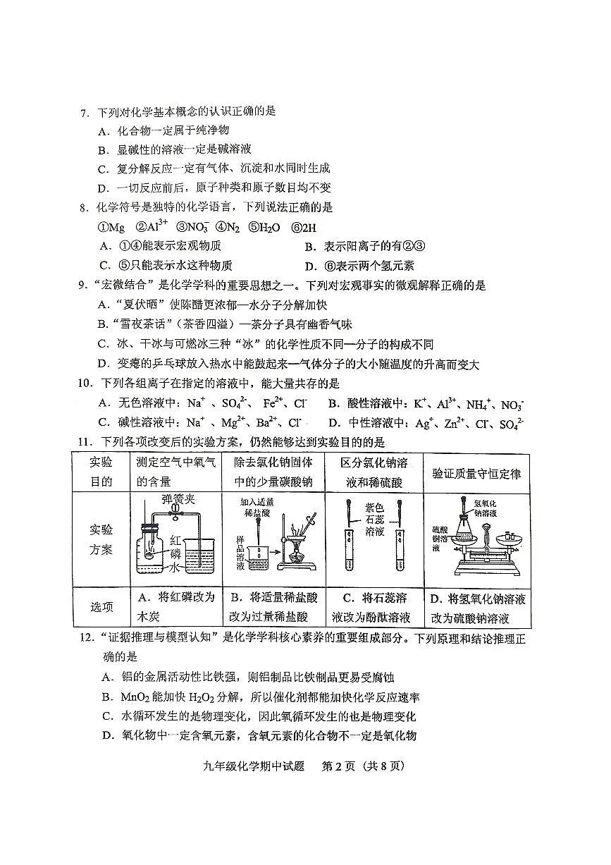 九年级下学期化学期中试卷20250428第2页