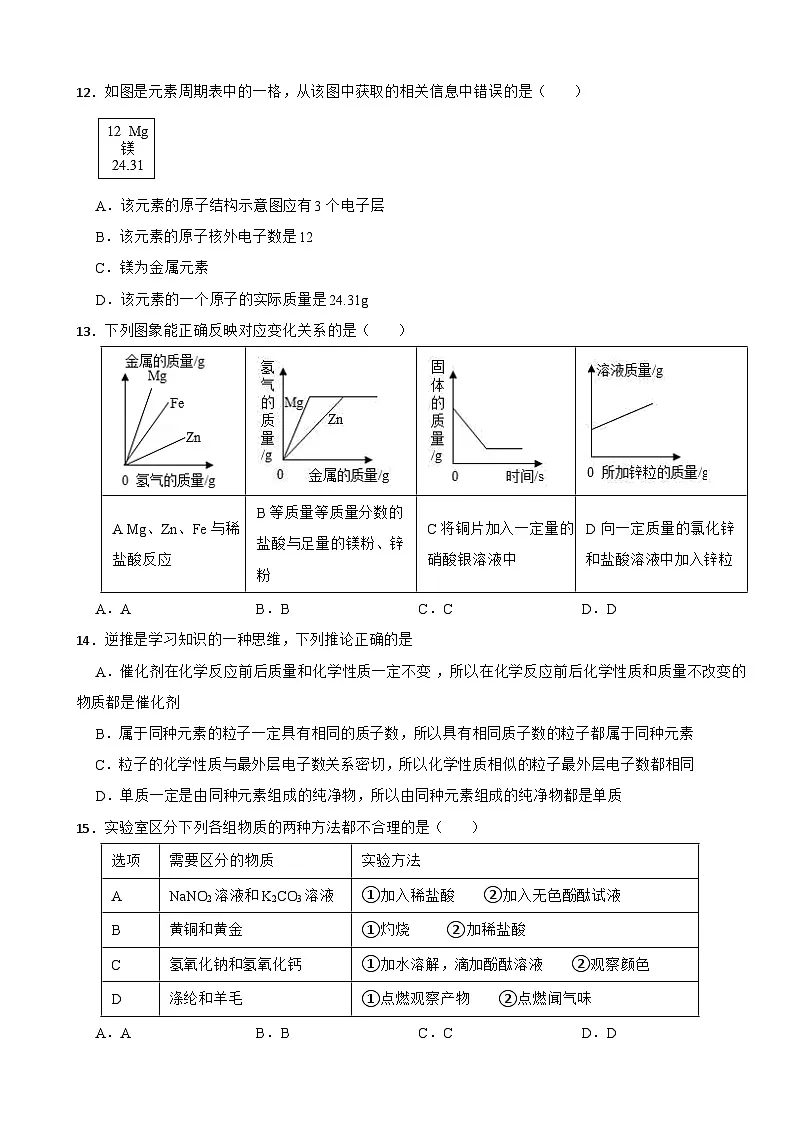 2025年吉林省吉林市中考模拟冲刺化学试卷附答案第3页