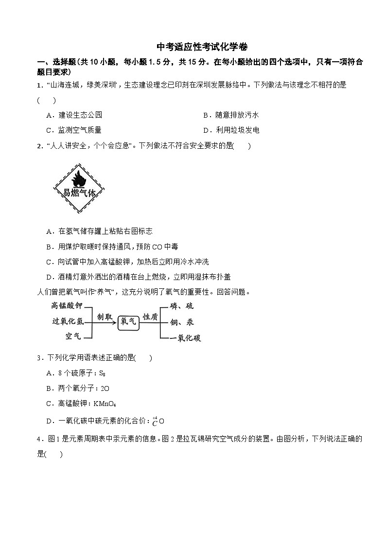 广东省深圳市2025年中考适应性考试化学卷附答案第1页