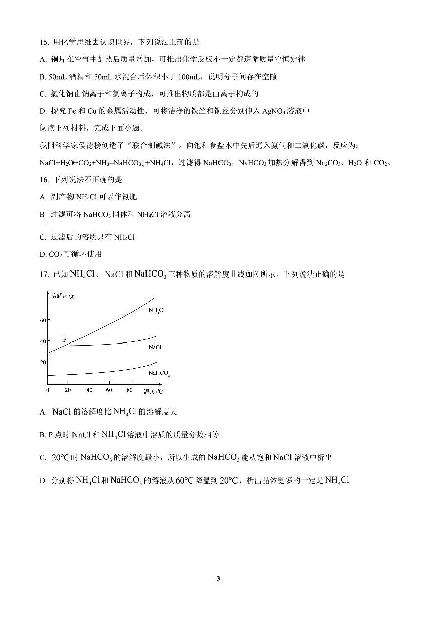 2025年江苏省扬州市梅岭集团中考一模化学试题（原卷版）第3页