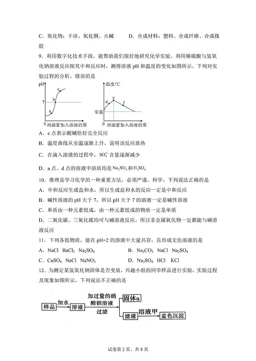 2024-2025学年山东省日照市莒县九年级下学期第一次月考化学检测试题（含解析）第2页