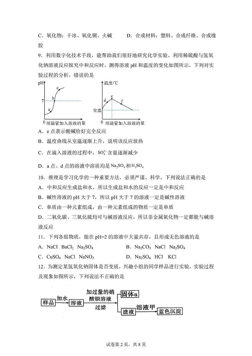2024-2025学年山东省日照市莒县九年级下学期第一次月考化学检测试题（含解析）第2页